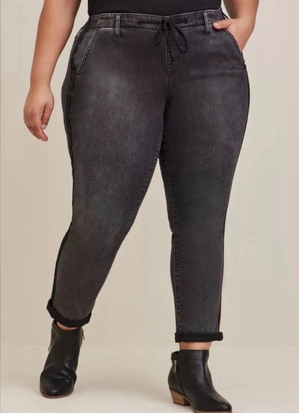 Torrid | Pull On Boyfriend Straight Side Stripe Jeans Plus 3X Reg Tie Waist